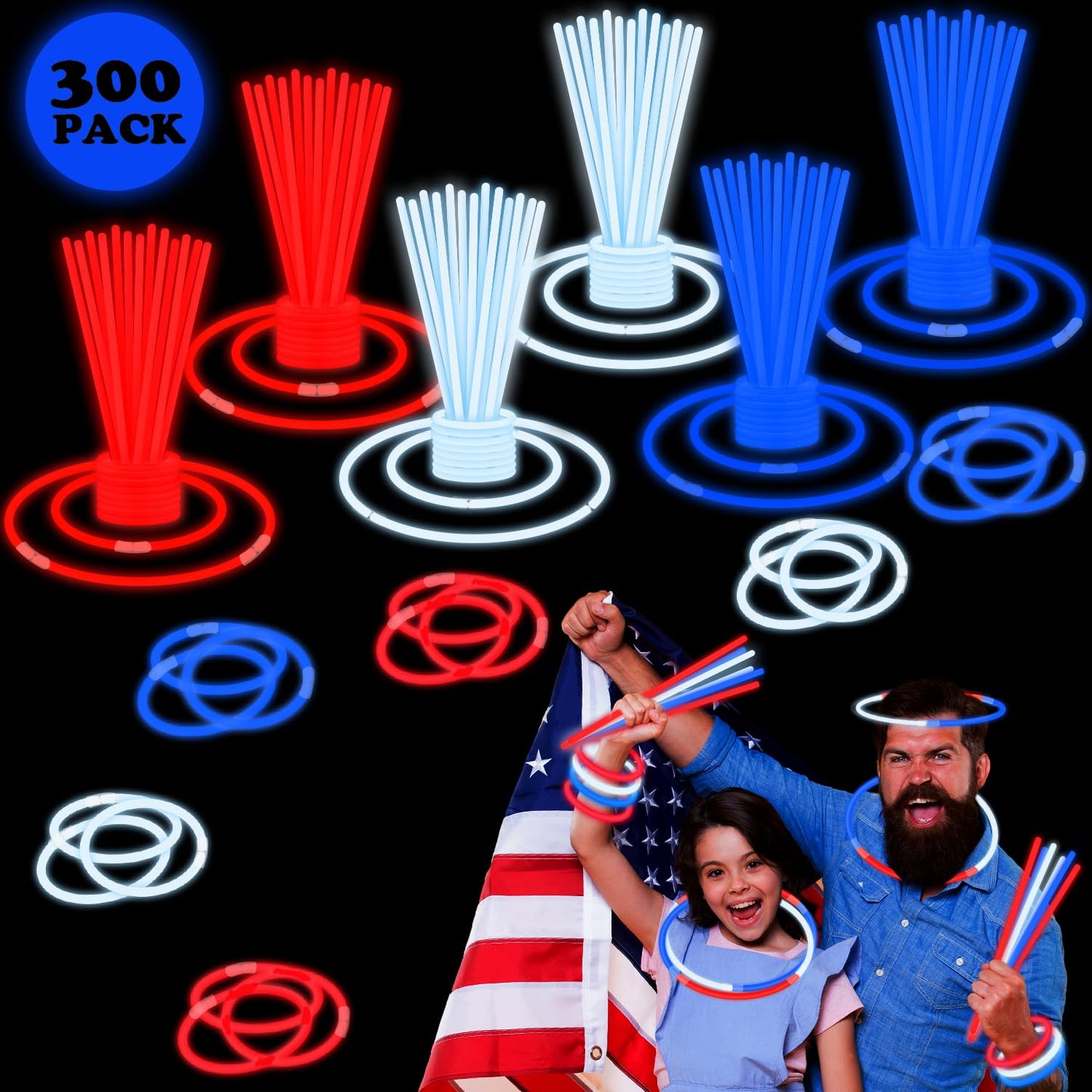 Fourth of July Accessories for Kids, 72 PCS Red White Blue Glow Sticks Party Favors Supplies, Patriotic Treat Goodie Gift Bag Stuffers, Light Up Party Toys Stuff Decor for 4th of July