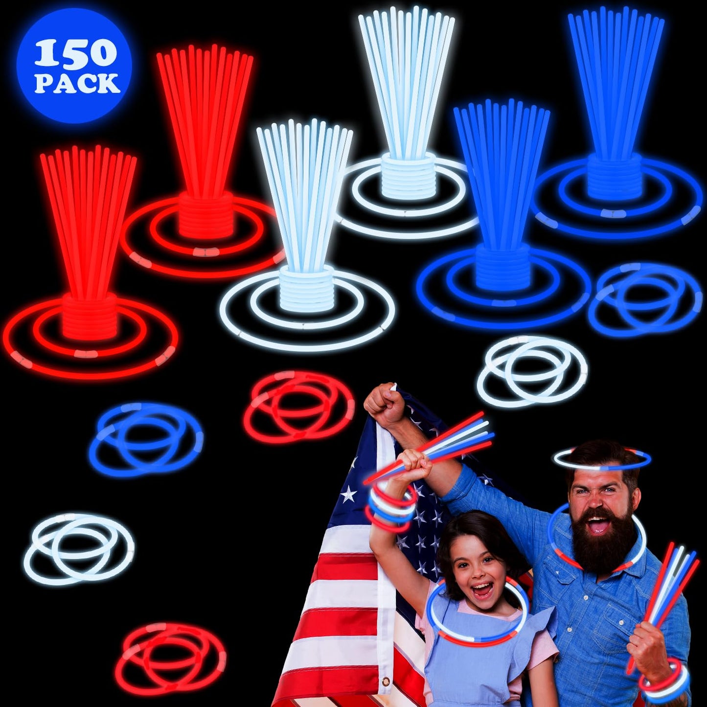 Fourth of July Accessories for Kids, 72 PCS Red White Blue Glow Sticks Party Favors Supplies, Patriotic Treat Goodie Gift Bag Stuffers, Light Up Party Toys Stuff Decor for 4th of July