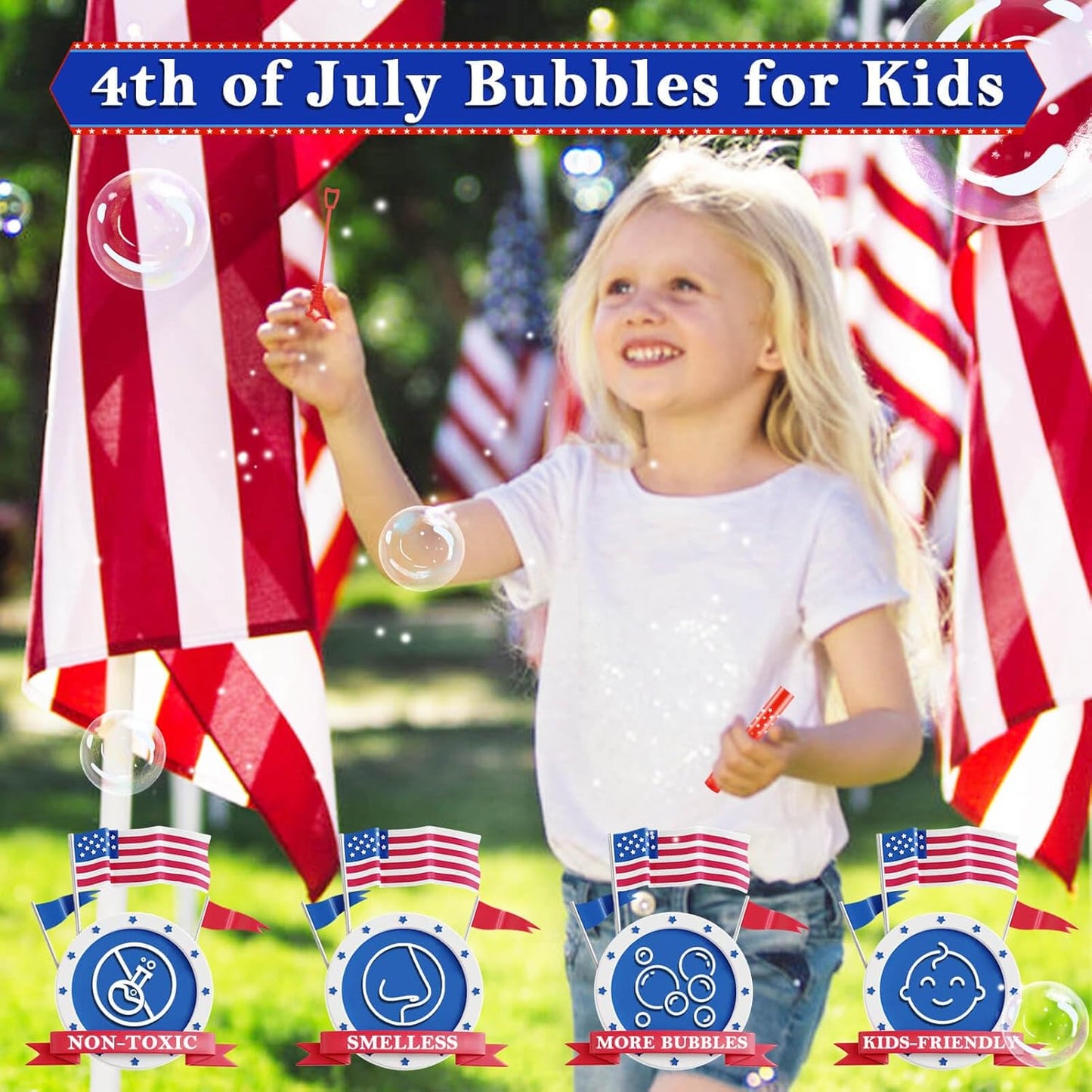 4th of July Party Favors Mini Bubble Wands 30PCS Fourth of July Toys for Kids Red White and Blue Bubbles Independence Day Decorations Patriotic Accessories Classroom Prizes Outdoor Gifts Girls Boys