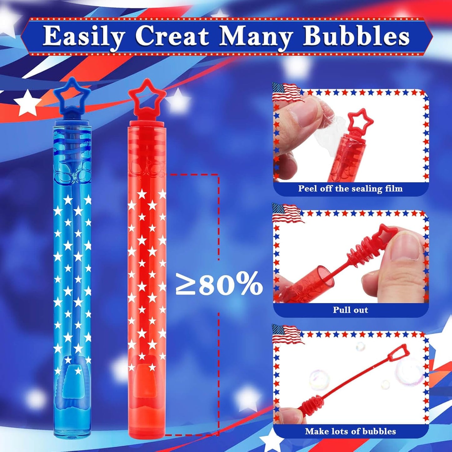 4th of July Party Favors Mini Bubble Wands 30PCS Fourth of July Toys for Kids Red White and Blue Bubbles Independence Day Decorations Patriotic Accessories Classroom Prizes Outdoor Gifts Girls Boys
