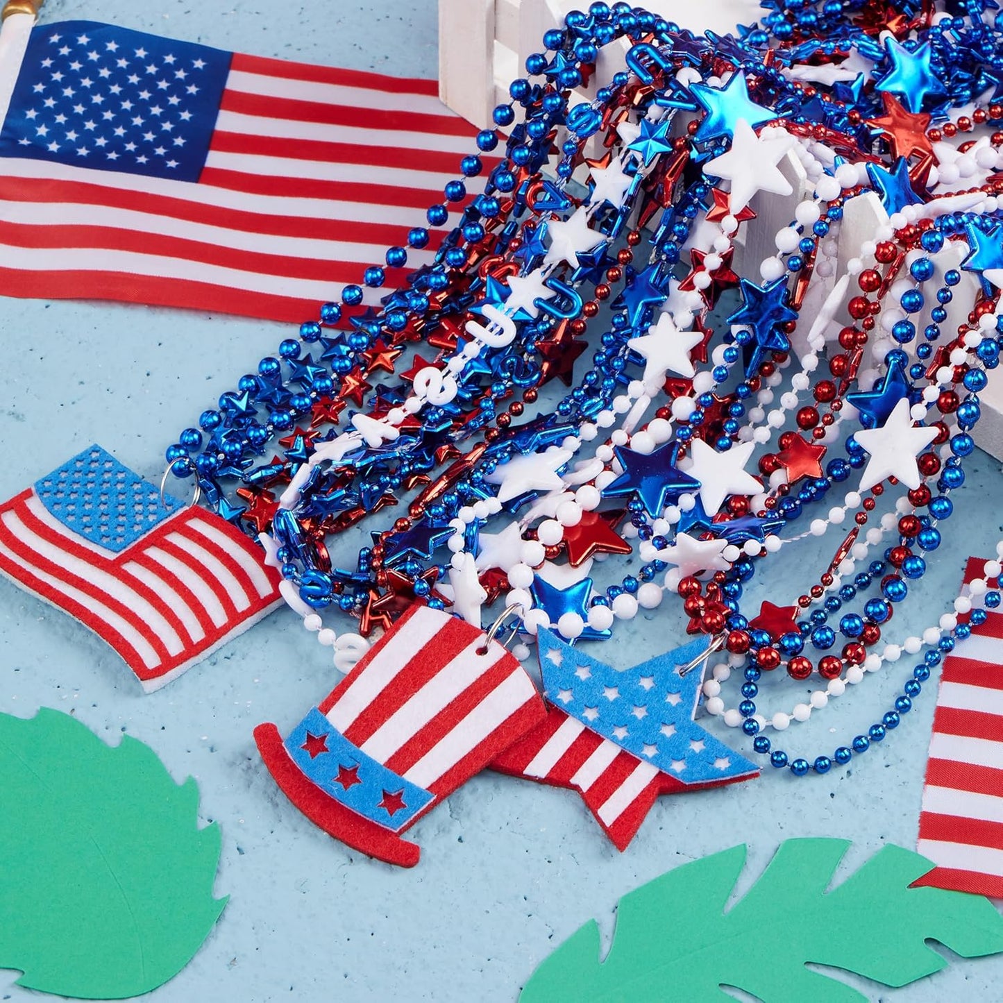 JOYIN July 4th Assorted Patriotic Necklaces, Plastic Red White Blue Beaded Necklaces, Memorial Independence Day Party Parade Dress Up Accessory Supplies