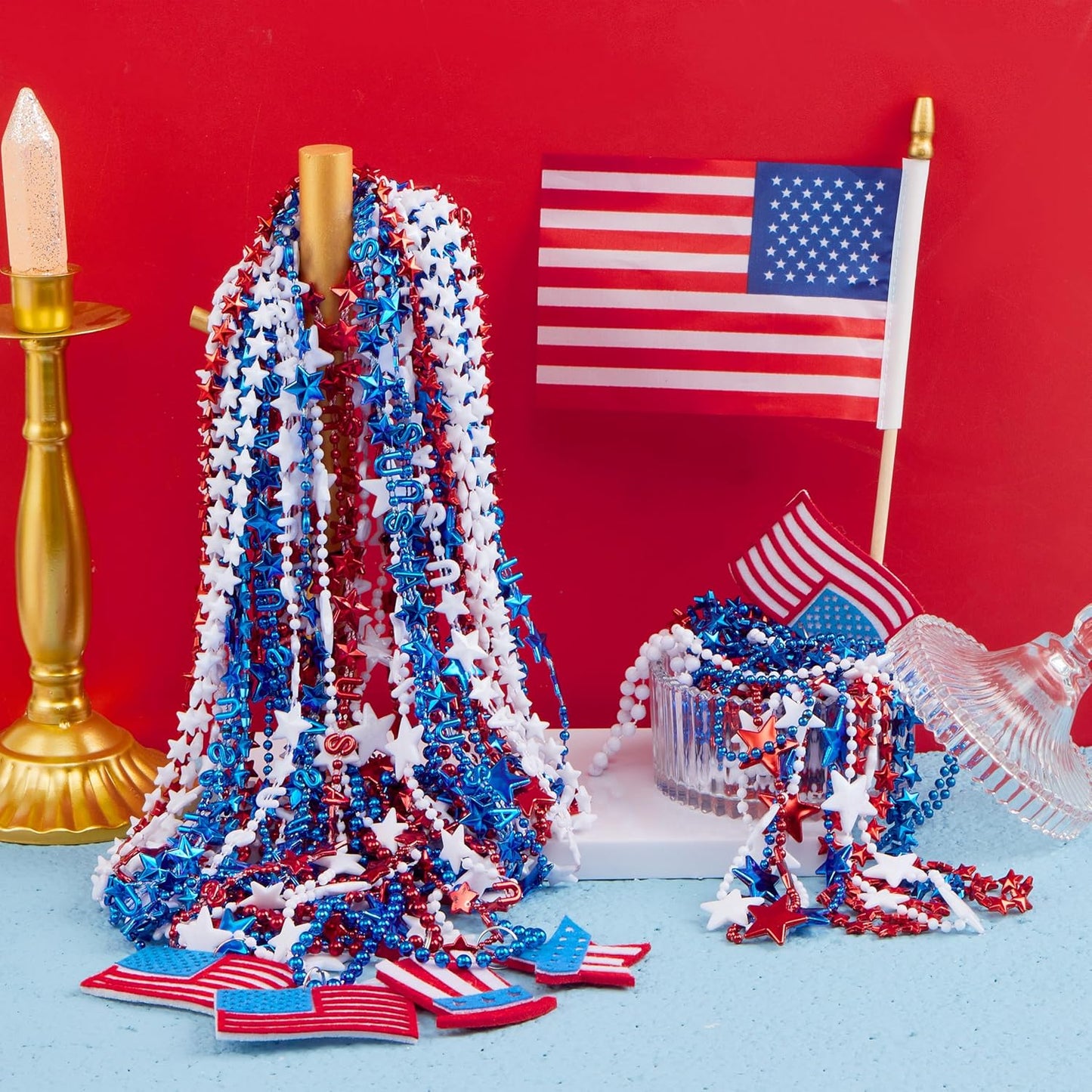 JOYIN July 4th Assorted Patriotic Necklaces, Plastic Red White Blue Beaded Necklaces, Memorial Independence Day Party Parade Dress Up Accessory Supplies