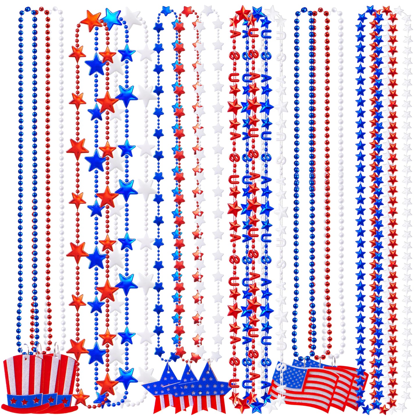 JOYIN July 4th Assorted Patriotic Necklaces, Plastic Red White Blue Beaded Necklaces, Memorial Independence Day Party Parade Dress Up Accessory Supplies