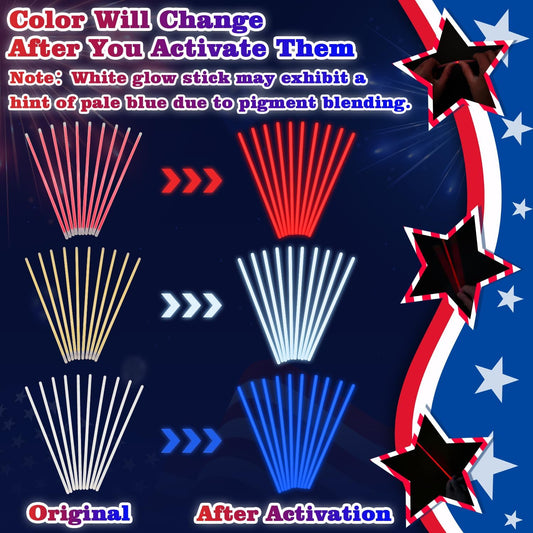 Fourth of July Accessories for Kids, 72 PCS Red White Blue Glow Sticks Party Favors Supplies, Patriotic Treat Goodie Gift Bag Stuffers, Light Up Party Toys Stuff Decor for 4th of July