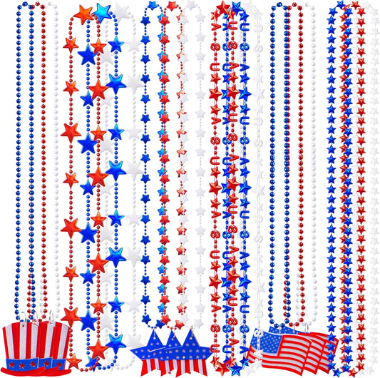 JOYIN July 4th Assorted Patriotic Necklaces, Plastic Red White Blue Beaded Necklaces, Memorial Independence Day Party Parade Dress Up Accessory Supplies